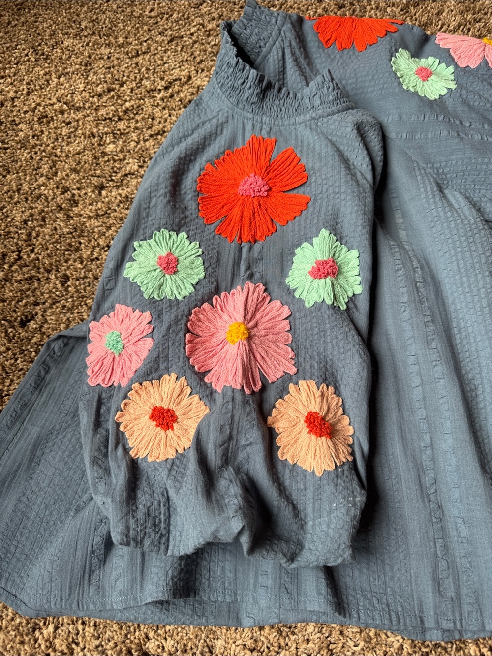 THML Slate Blue Top with Multicolor Floral Embroidery - Picture 2 of 3